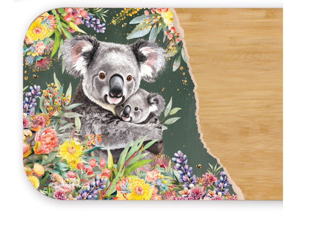 Resin Medium Bamboo Serving Board with Cheese Knives - Koala Cuddles