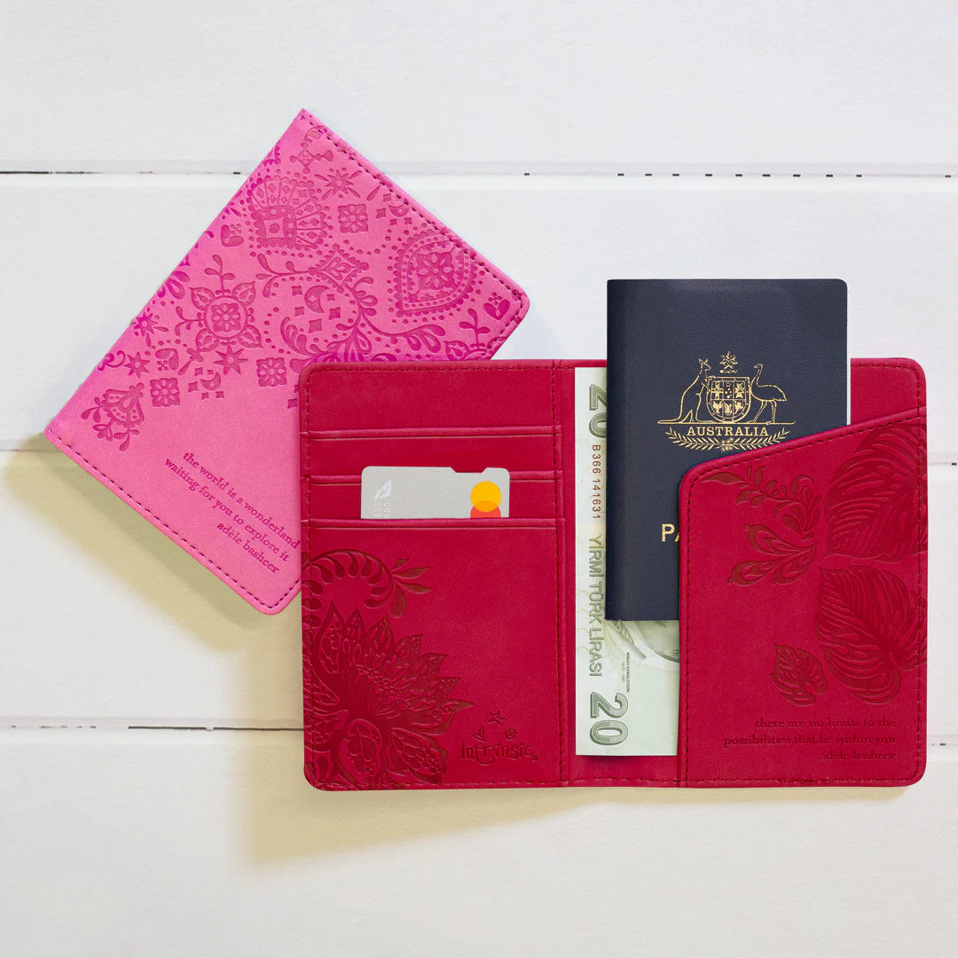 Faux Leather Passport Wallet - Radiant Ruby