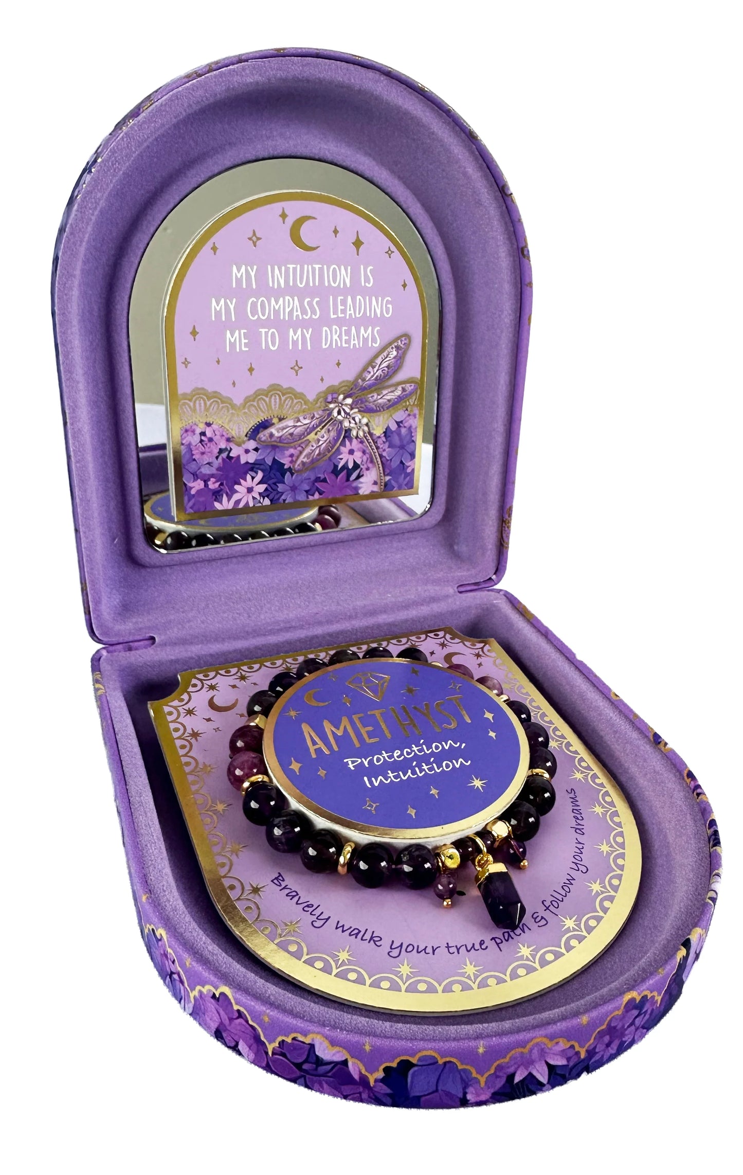 Crystal Point Bracelet with Jewellery Case Gift Set - Amethyst