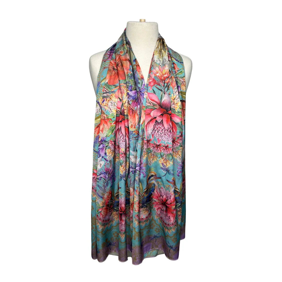 Satin Reversible Artistry Scarf Wrap - Vintage Kookaburras
