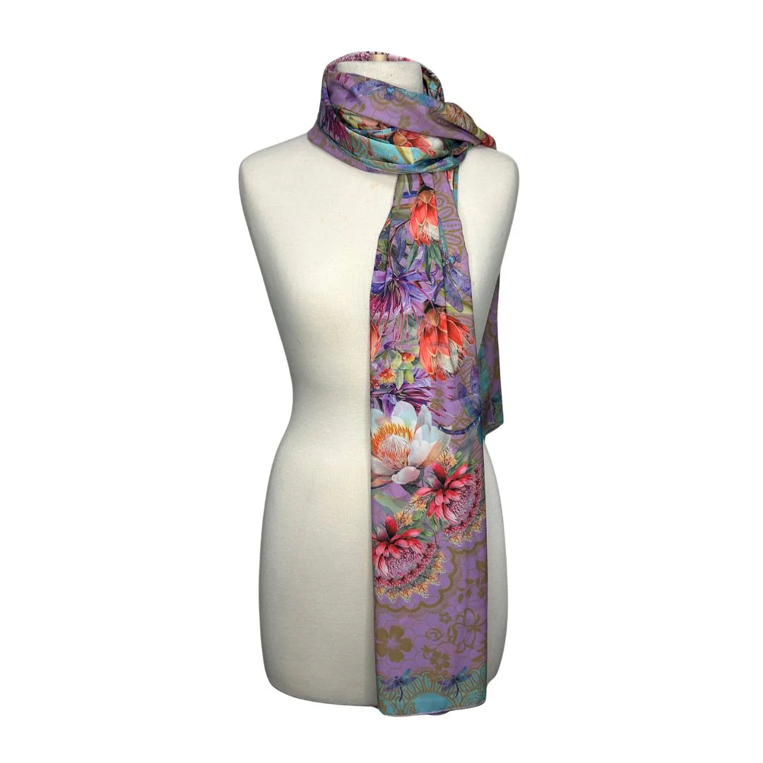 Satin Reversible Artistry Scarf Wrap - Vintage Kookaburras