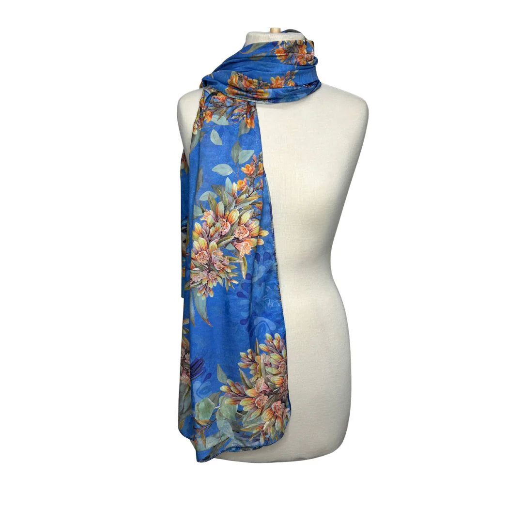 Satin Reversible Artistry Scarf Wrap - Blue Wrens