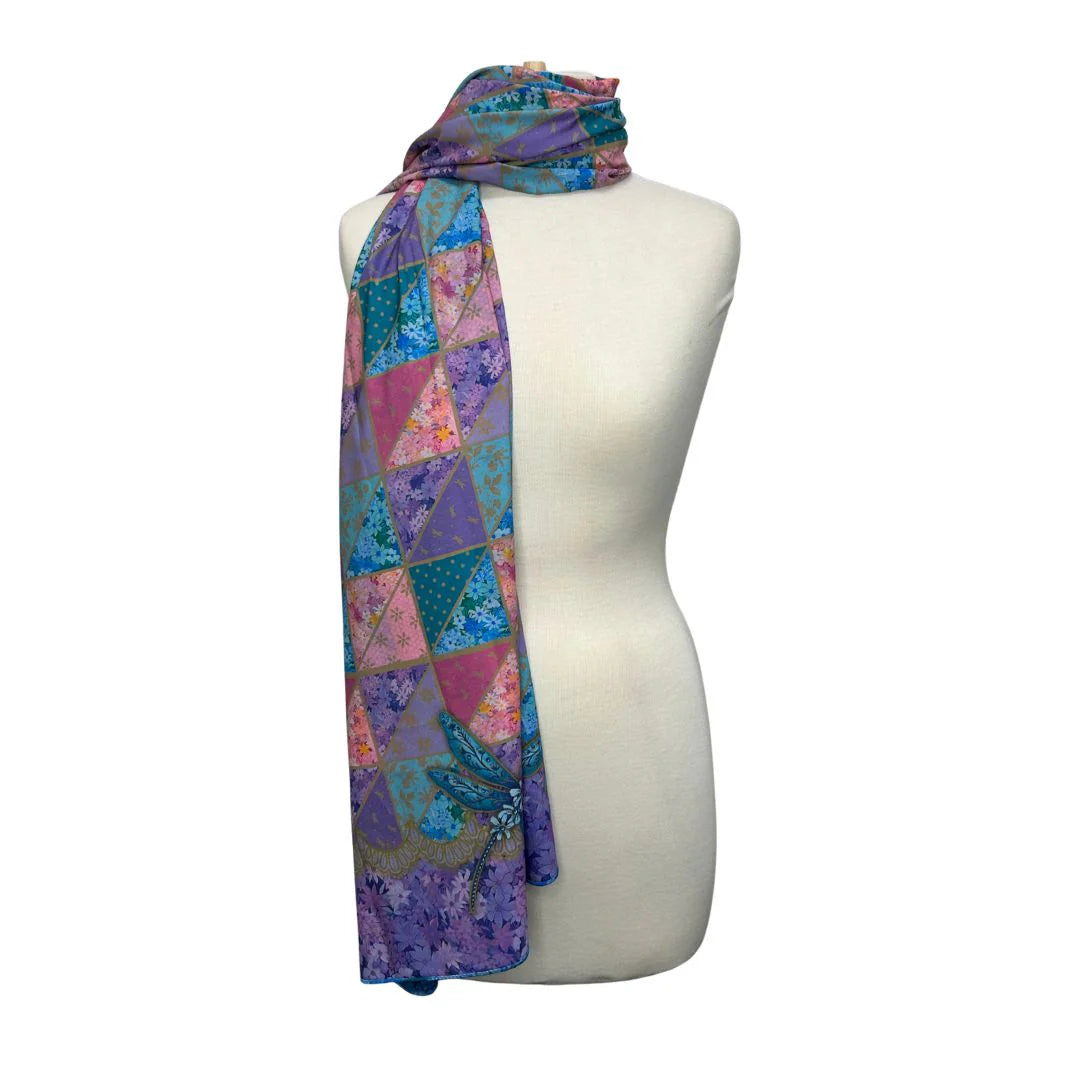 Satin Reversible Artistry Scarf Wrap - Dragonfly Patchwork