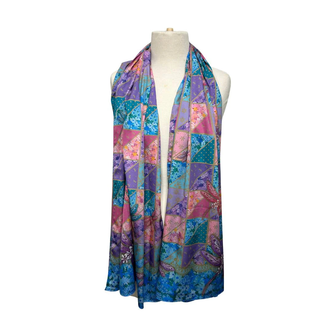 Satin Reversible Artistry Scarf Wrap - Dragonfly Patchwork