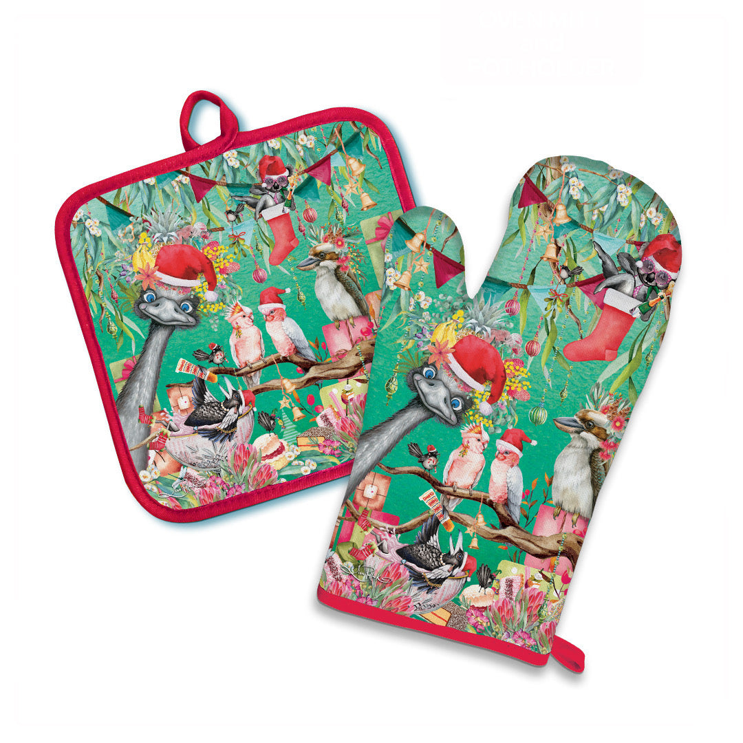 Oven Mitt & Pot Holder Set - Christmas Capers
