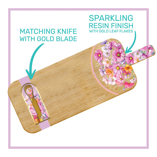 Resin Large Bamboo Serving Board with Cheese Knife - Wistful Wildflowers