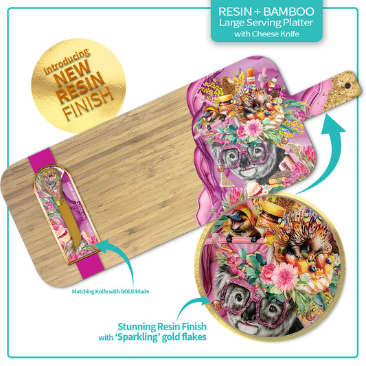 Resin Large Bamboo Serving Board with Cheese Knife - Oz Foodie Koala