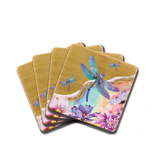Bamboo Coasters Set of 4 - Delightful Dragonflies