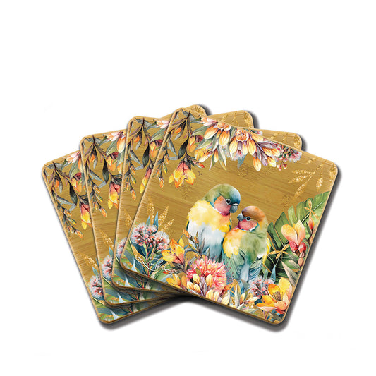 Bamboo Coasters Set of 4 - Sunset Lovebirds