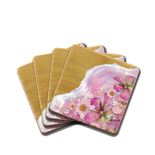 Bamboo Coasters Set of 4 - Pressed Petals