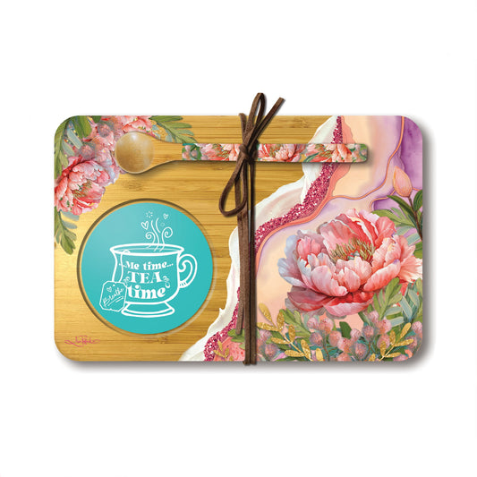 Bamboo Tea Time Tray - Coral Peony