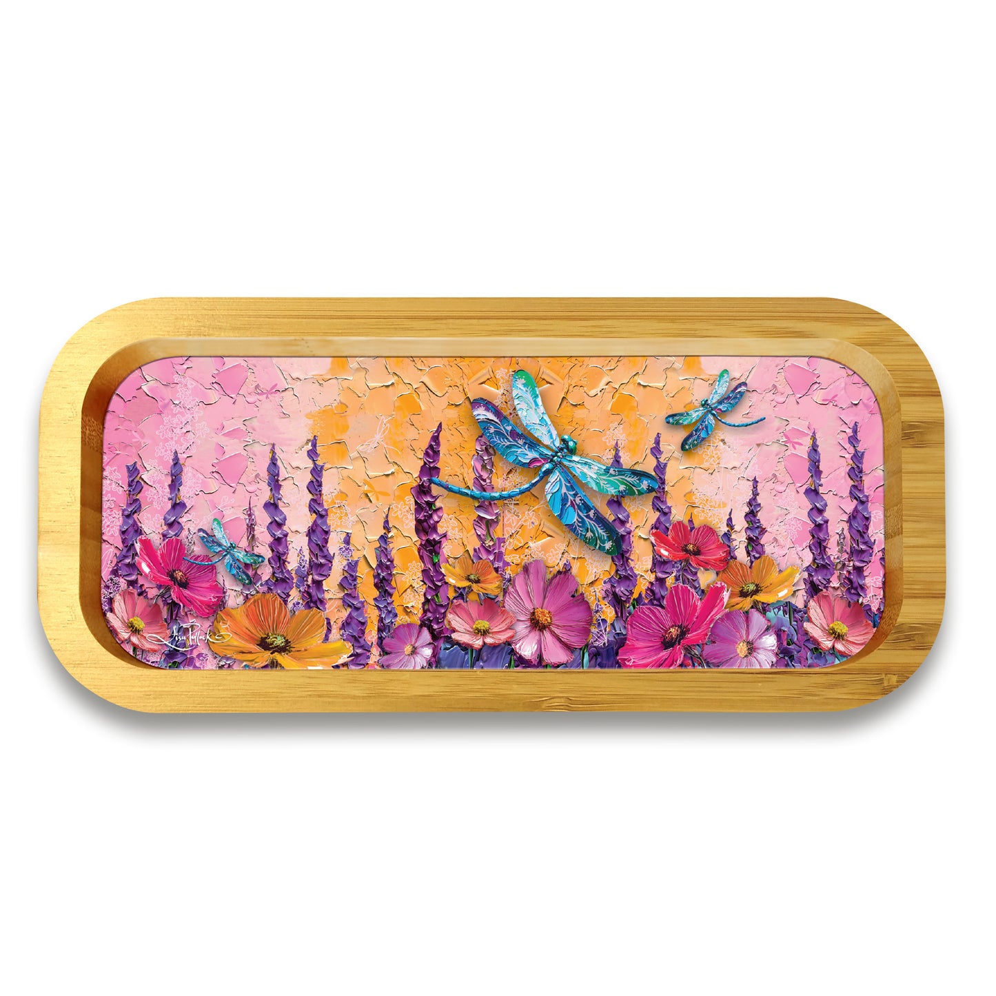 Bamboo Trinket Tray - Playful Dragonflies