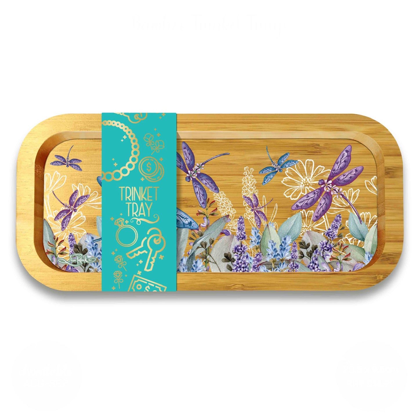 Bamboo Trinket Tray - Lavender Dragonflies