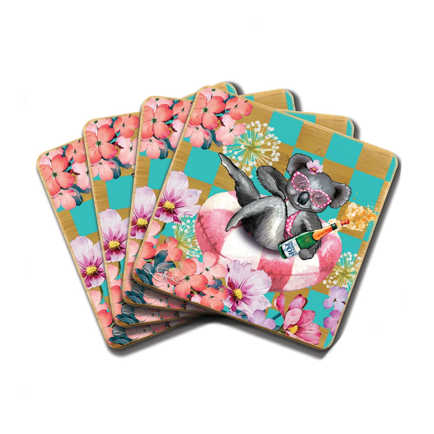 Bamboo Coasters Set of 4 - Koala Pool Party