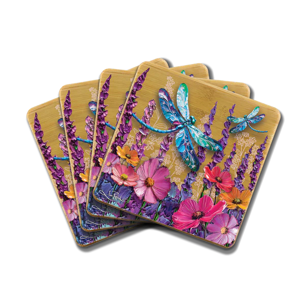 Bamboo Coasters Set of 4 - Playful Dragonflies