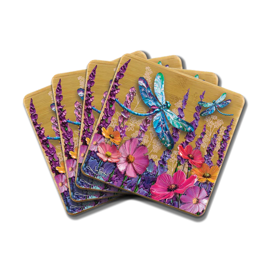 Bamboo Coasters Set of 4 - Playful Dragonflies