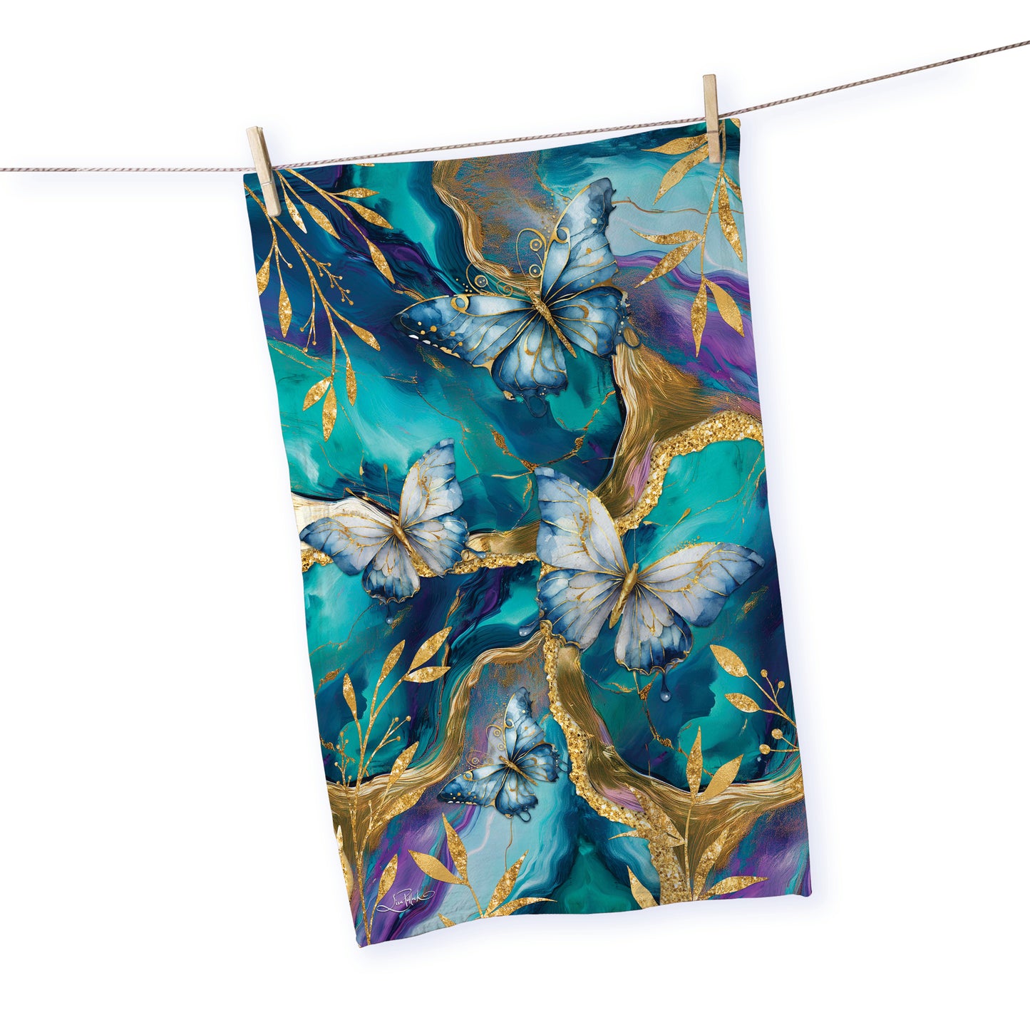Cotton Tea Towel - Tranquil Butterflies