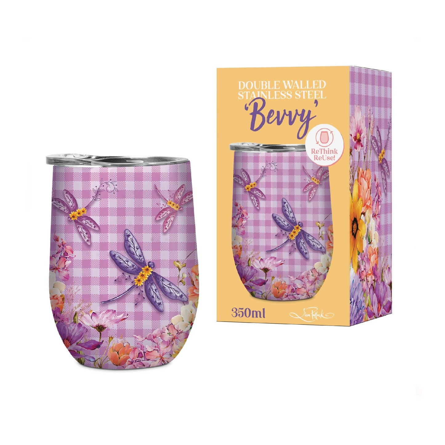 Double Walled Stainless Steel 'Bevvy' Mug (350ml) - Dragonfly Fields