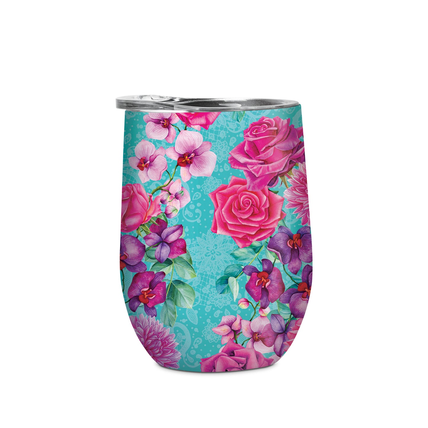 Double Walled Stainless Steel 'Bevvy' Mug (350ml) - Rose Bouquet