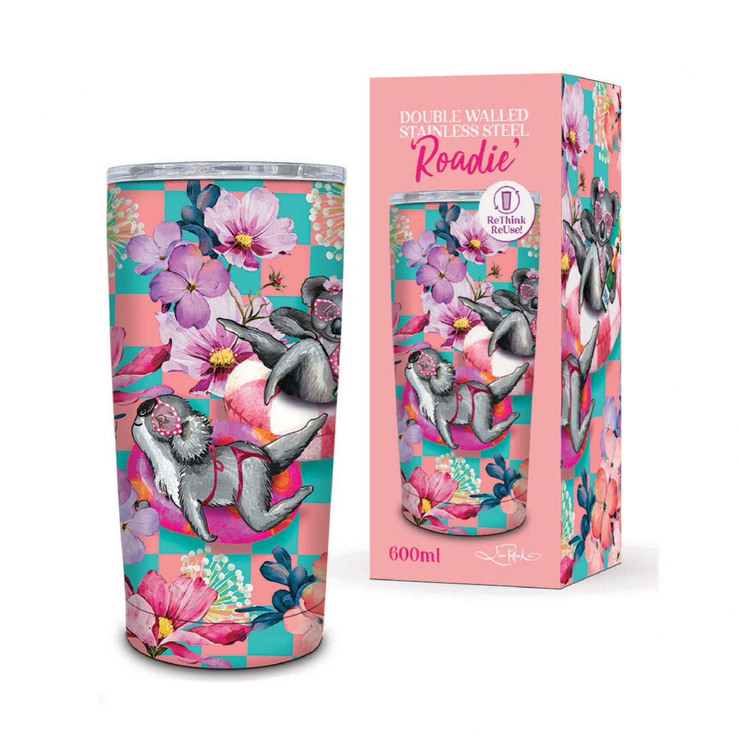 Double Walled Stainless Steel ‘Roadie’ Travel Mug (600ml) - Koala Pool Party