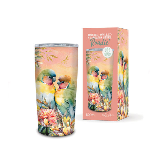 Double Walled Stainless Steel ‘Roadie’ Travel Mug (600ml) - Sunset Lovebirds