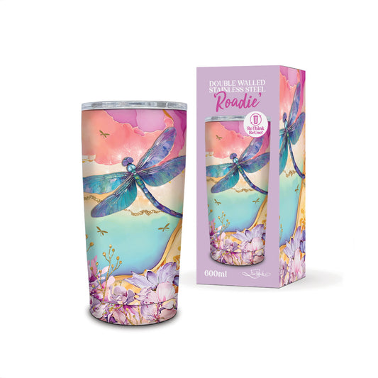 Double Walled Stainless Steel ‘Roadie’ Travel Mug (600ml) - Delightful Dragonflies