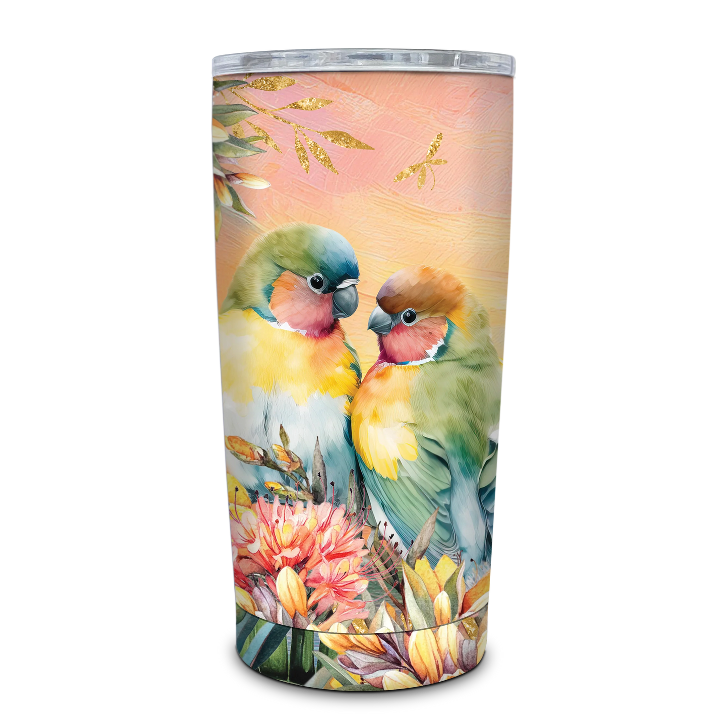 Double Walled Stainless Steel ‘Roadie’ Travel Mug (600ml) - Sunset Lovebirds