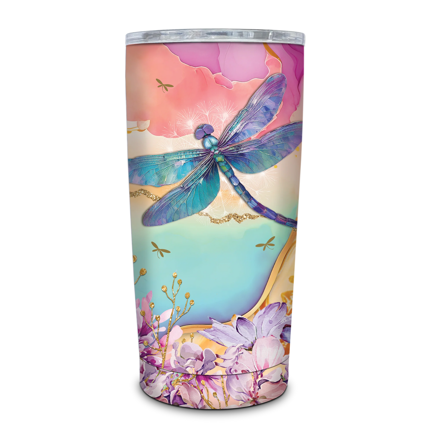 Double Walled Stainless Steel ‘Roadie’ Travel Mug (600ml) - Delightful Dragonflies