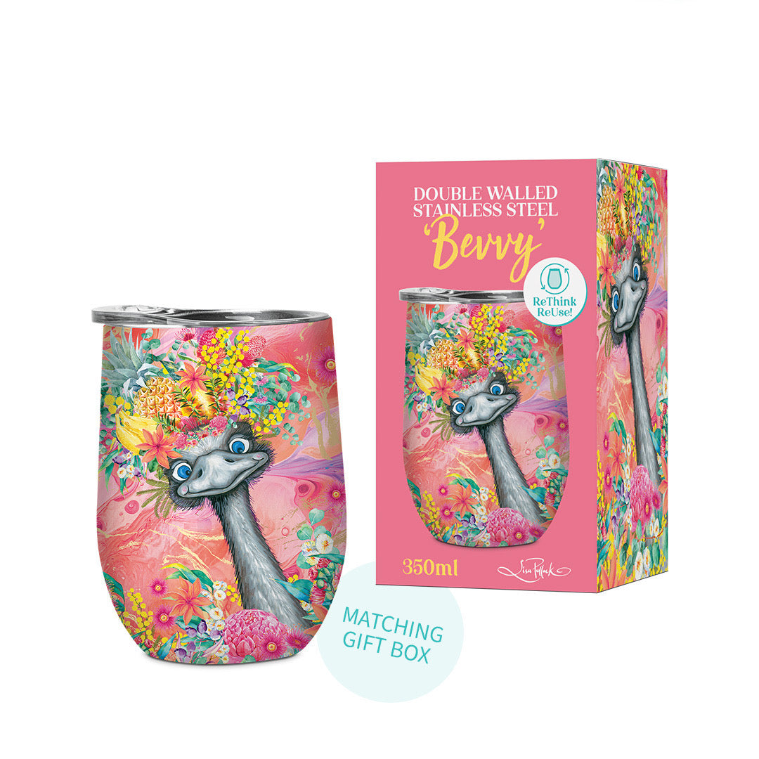 Double Walled Stainless Steel 'Bevvy' Mug (350ml) - Happy Emu