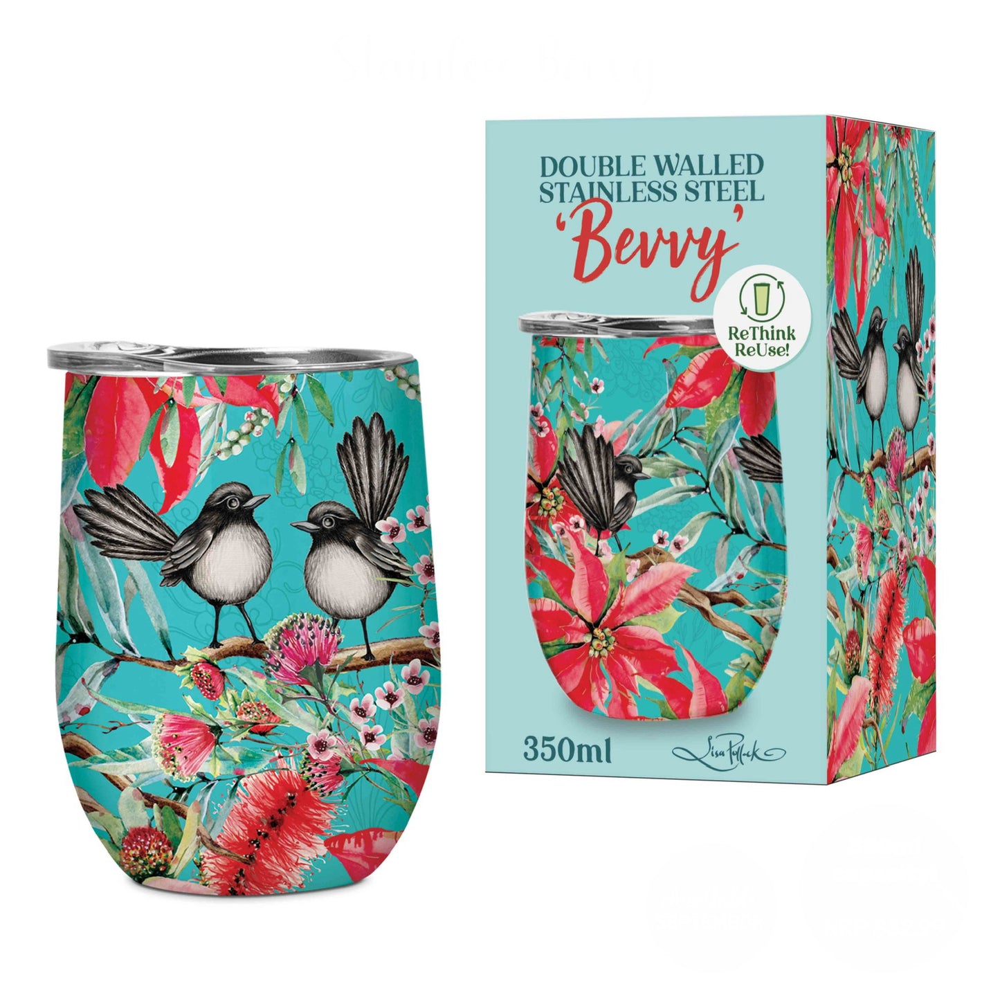Double Walled Stainless Steel 'Bevvy' Mug (350ml) - Willy Wagtails