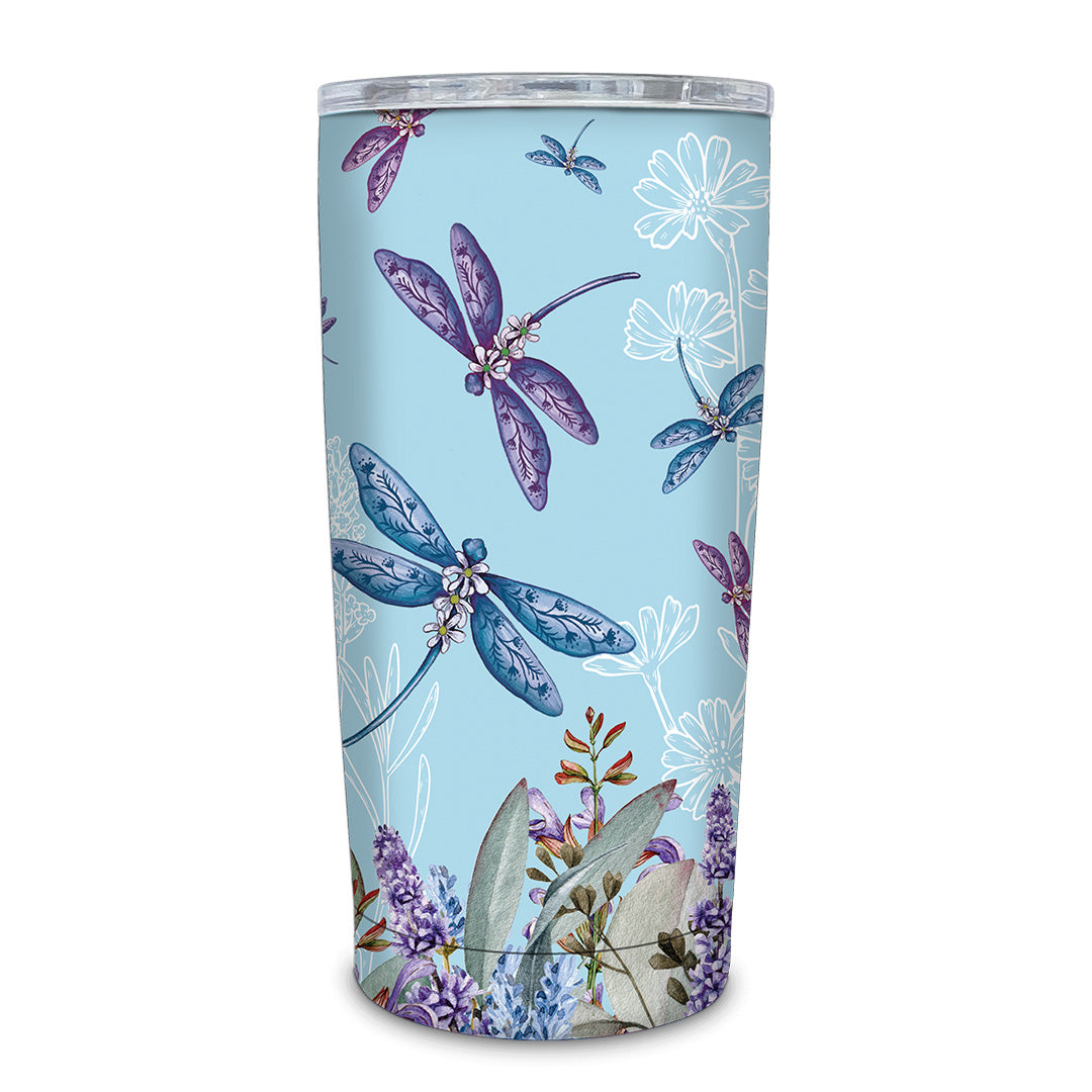 Double Walled Stainless Steel ‘Roadie’ Travel Mug (600ml) - Lavender Dragonflies