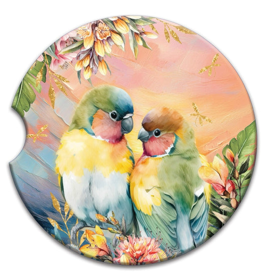 Ceramic Absorbent Car Coaster - Sunset Lovebirds