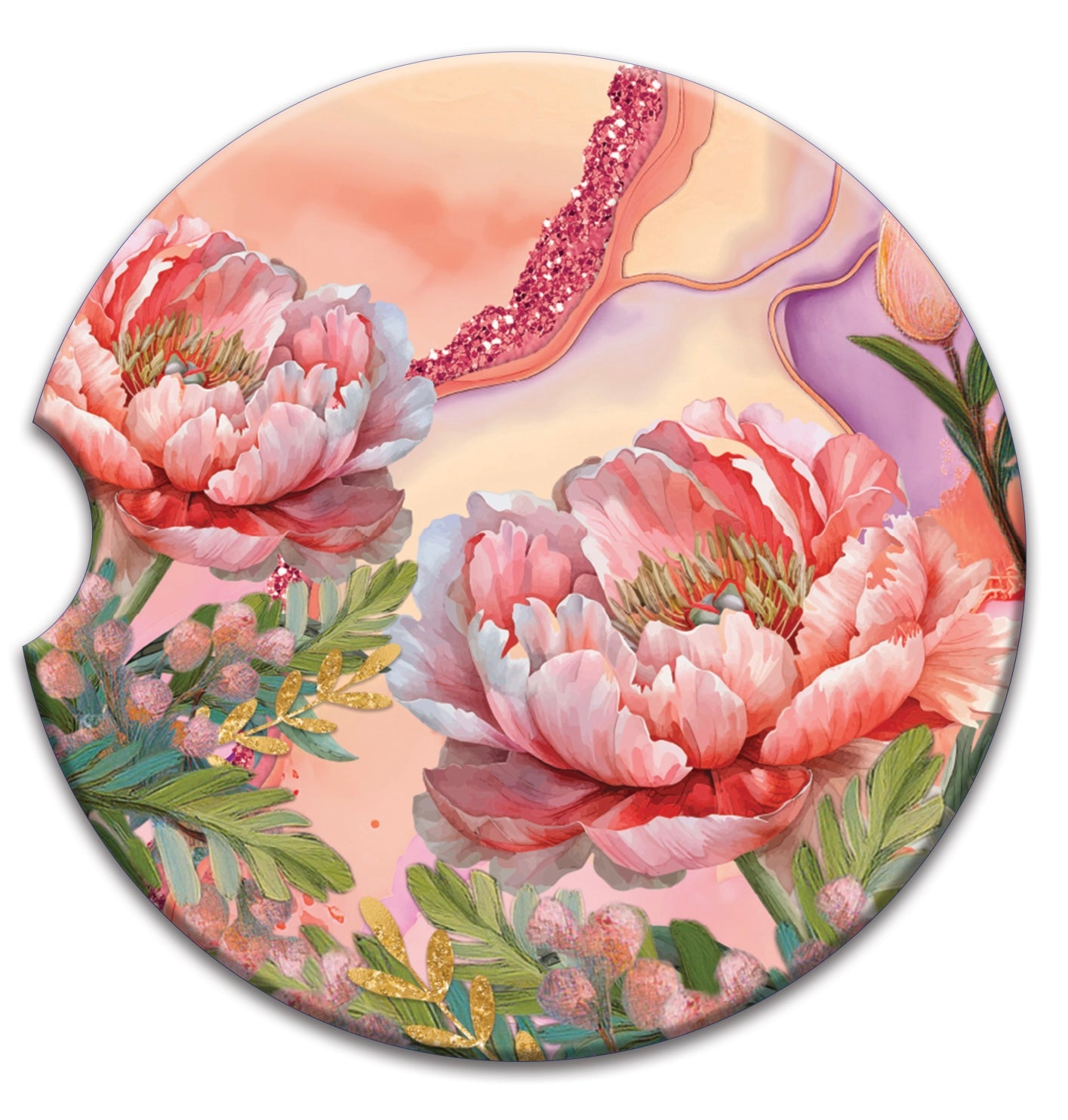 Ceramic Absorbent Car Coaster - Coral Peony
