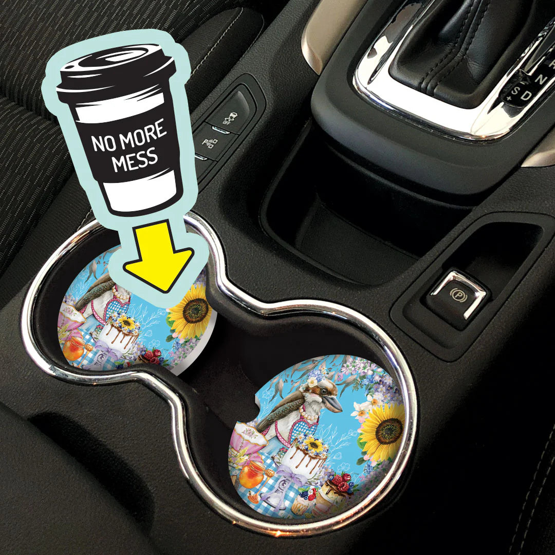 Ceramic Absorbent Car Coaster - Coral Peony