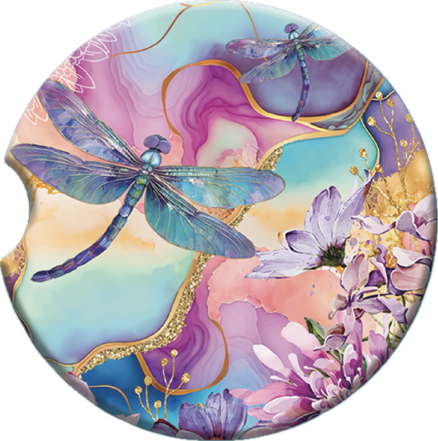 Ceramic Absorbent Car Coaster - Delightful Dragonflies