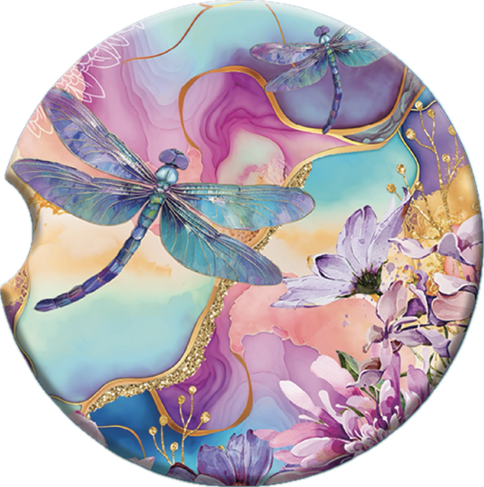 Ceramic Absorbent Car Coaster - Delightful Dragonflies