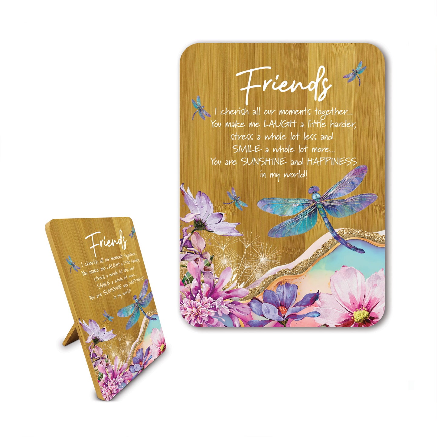 Bamboo Affirmation Plaque - Friends (Delightful Dragonflies)