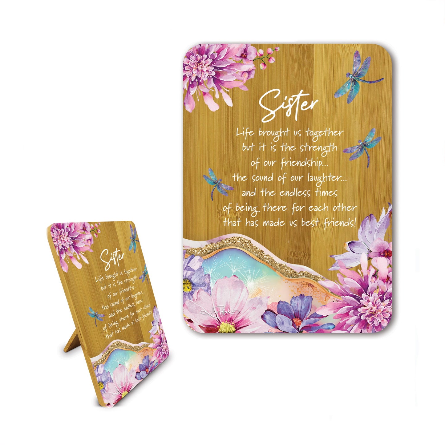 Bamboo Affirmation Plaque - Sister (Delightful Dragonflies)