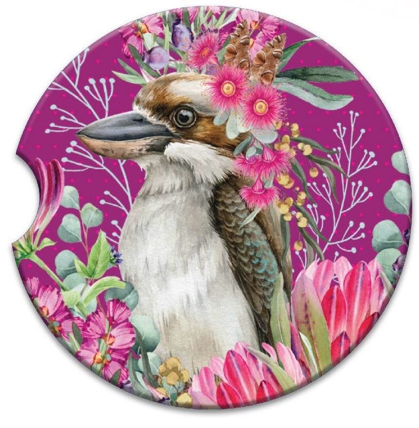 Ceramic Absorbent Car Coaster - Blush Kookaburra.
