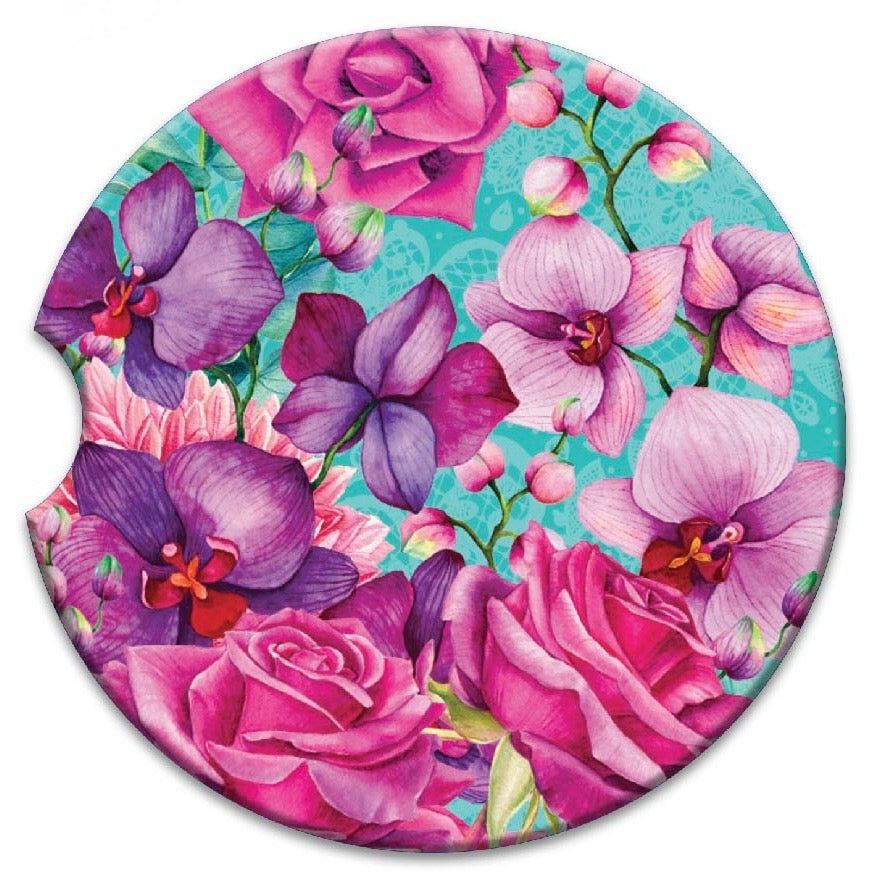 Ceramic Absorbent Car Coaster - Rose Bouquet
