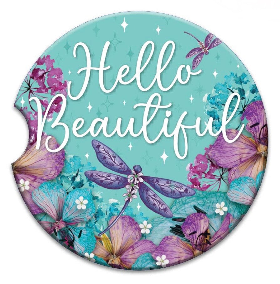 Embossed Ceramic Absorbent Car Coaster - Hello Beautiful