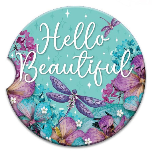 Embossed Ceramic Absorbent Car Coaster - Hello Beautiful