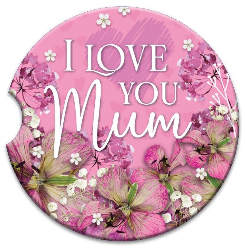 Embossed Ceramic Absorbent Car Coaster - I Love You Mum