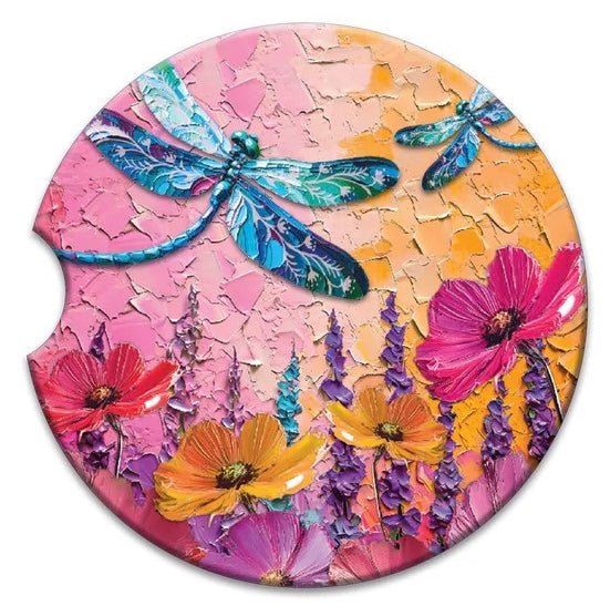 Ceramic Absorbent Car Coaster - Playful Dragonflies