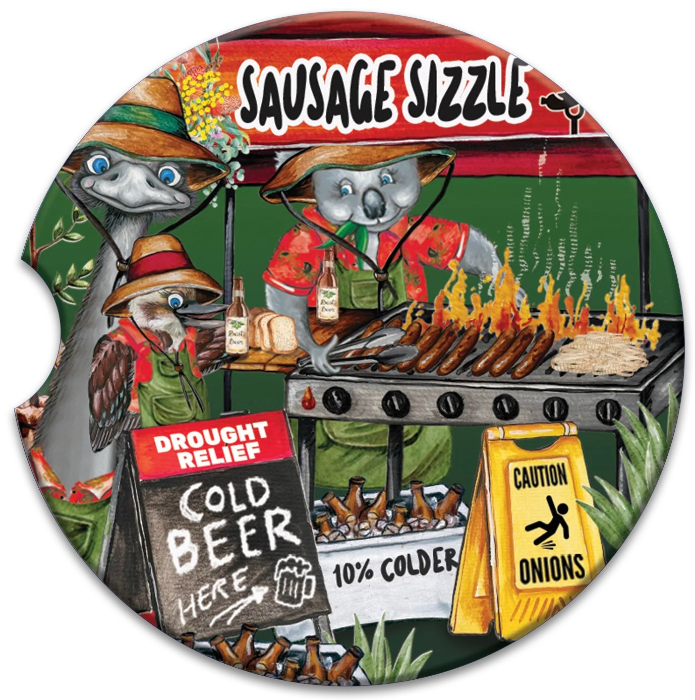 Ceramic Absorbent Car Coaster - Sausage Sizzle