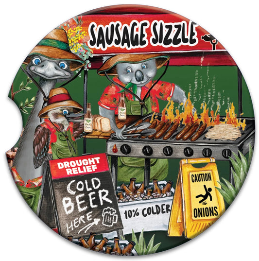 Ceramic Absorbent Car Coaster - Sausage Sizzle