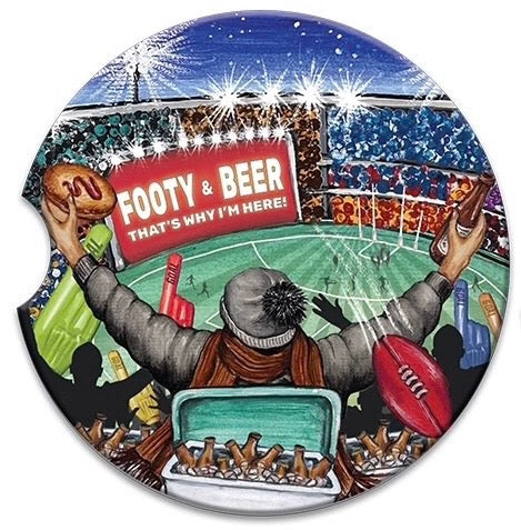 Ceramic Absorbent Car Coaster - AFL Footy & Beer