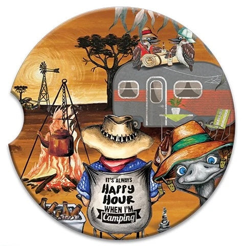Ceramic Absorbent Car Coaster - Happy Hour Camping