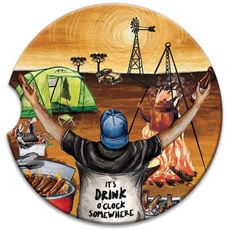 Ceramic Absorbent Car Coaster - Drink O’Clock Camping