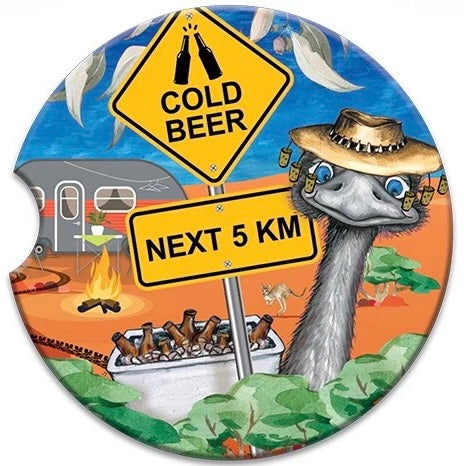 Ceramic Absorbent Car Coaster - Cold Beer Next 5km